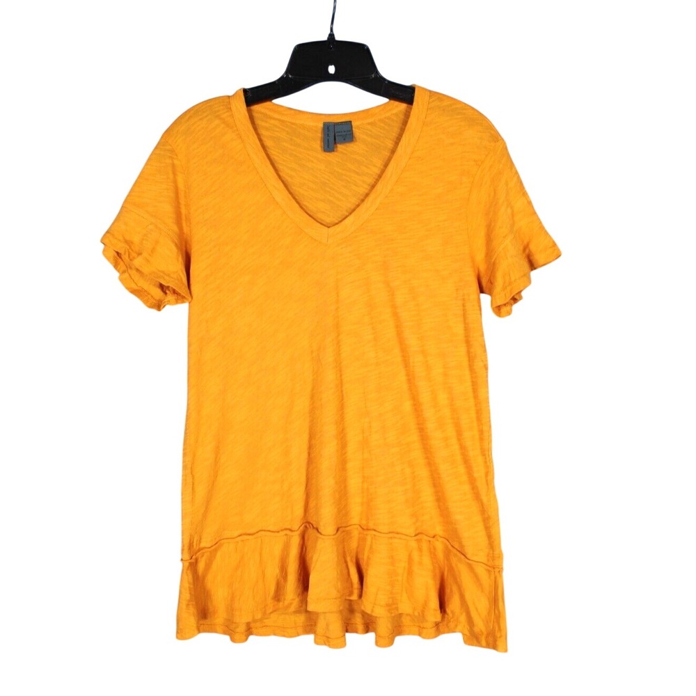LEFT OF CENTER Anthropologie SLUB KNIT Golden Yellow RUFFLE HEM/CUFF Tee/Top S